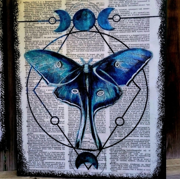 Luna Moth & Dragonfly Moon Magic Nature Sacred Geometry Two Set 16x20 Canvas - Picture 2 of 8